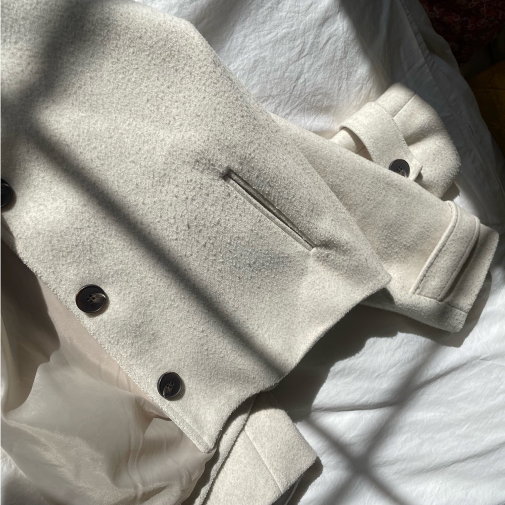 Cream Cropped Button-Up Basic Jacket - Picture 7 of 8
